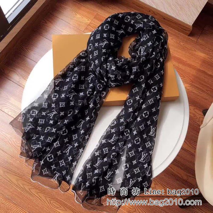 路易威登LV經典款 真絲順羽monogram圖案絲巾 LLWJ6405